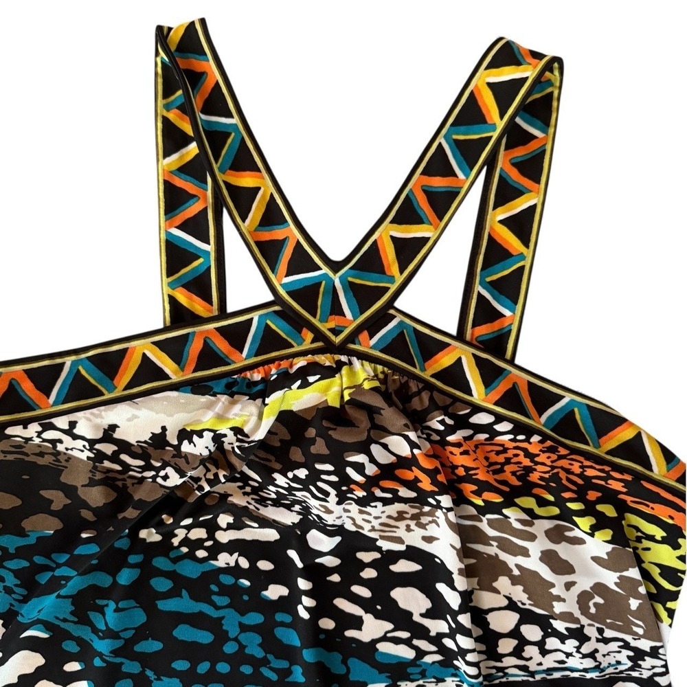 BCBGMAXAZRIA‎ Women's Black Multi Color Geometric Print Halter Mini Dress Size S - Picture 3 of 10